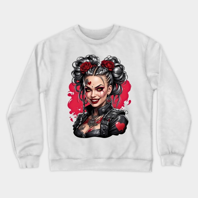 Steampunk Gothic girl retro vintage spooky valentine design Crewneck Sweatshirt by Neon City Bazaar